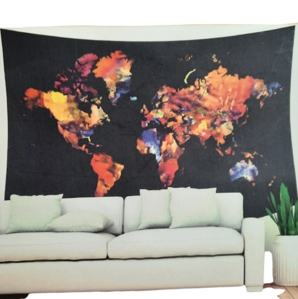 World map‎ tapestry huge wall decor NWT